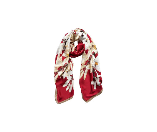 Red Floral Silky Scarf