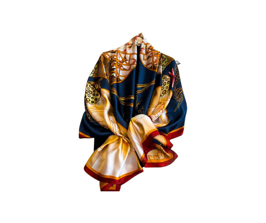 Dark Blue & Gold Stain Silky Scarf